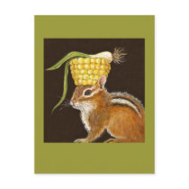 chipmunk with corn and scallion hat postcard