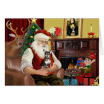 Chiwawa de Père Noël à la maison - (Bleu-Crème) Carte De Vœux