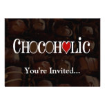 Chocoholic, Dark Brown and Red Heart Funny Design Invitations