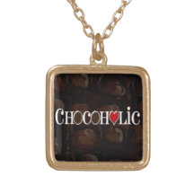 Chocoholic, Dark Brown and Red Heart Funny Design Necklaces