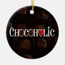 Chocoholic, Dark Brown and Red Heart Funny Design Christmas Tree Ornament