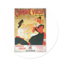 Chocolat Vincent Vintage Food Ad Art Round Stickers