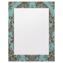 Chocolate and Aqua Damask Border Custom Letterhead
