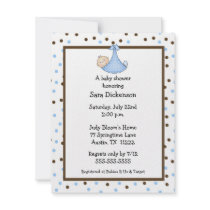 Chocolate & Blue Dot Baby Boy Shower Invitation