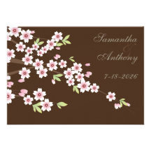 Chocolate Brown and Cherry Blossom Wedding Personalized Invite