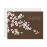 Chocolate Brown and Cherry Blossom Wedding RSVP Announcement
