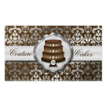 Chocolate Brown Cake Couture Glitzy Damask Bakery Business Card Template