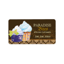 Chocolate Brown Damask Cupcakes: Business Labels