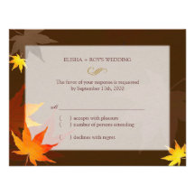 Chocolate Brown Fall Maple Wedding RSVP (4.25x5.5) Custom Invites
