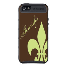 Chocolate Brown Green Fleur de Lis  iPhone 5 case