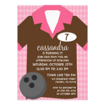 Chocolate Brown & Pink Join the Team Bowling Party Custom Invitations