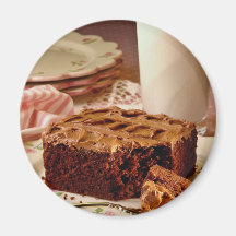 Chocolate cake square refrigerator magnet