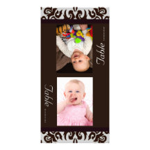 Chocolate Damask  Bride & Groom Photo Table Cards Personalized Photo Card