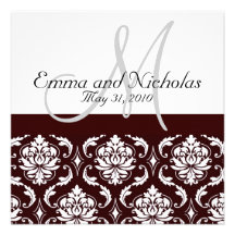 Chocolate Damask Monogram Wedding Invitation