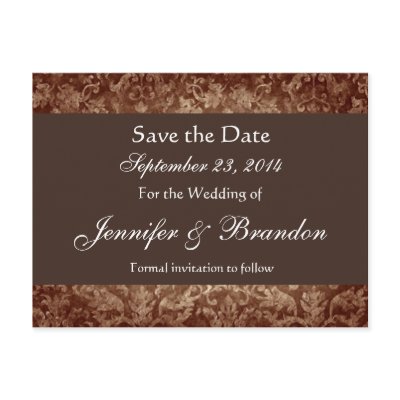 Chocolate Damask Save The Date Postcard by JaclinArt