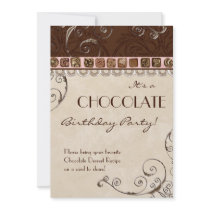 Chocolate Damask Swirl Birthday Party Invitation