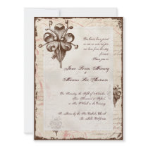 Chocolate Damask Swirl Wedding Card Invite