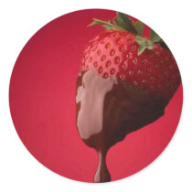 Chocolate Dipped Strawberry Round Stickers