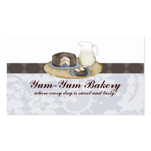 Chocolate frosted cake slice milk baking busine... business card