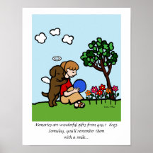 Chocolate Labrador Angel with Love Cartoon Posters