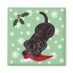 Chocolate Labrador Puppy & Santa Hat Christmas Magnets