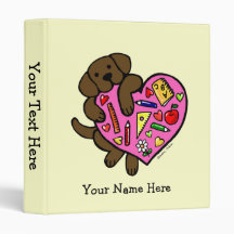 Chocolate Labrador & Teacher's Heart Cartoon Binder