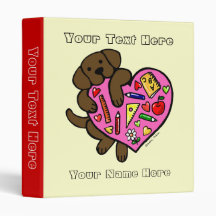 Chocolate Labrador & Teacher's Heart Cartoon Binder