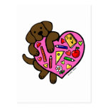 Chocolate Labrador & Teacher's Heart Cartoon Post Cards