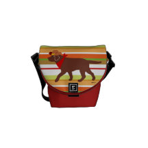 Chocolate Labrador Walking Cartoon Messenger Bags