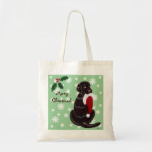 Chocolate Labrador  with Santa Hat Snowflake Bag