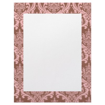 Chocolate Pink Damask Border Customized Letterhead by Cardgallery