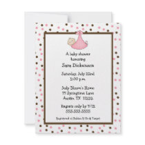 Chocolate & Pink Dot Baby Girl Shower Invitation