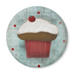 Chocolate vanilla cherry cupcake magnet
