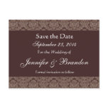 Chocolate & White Damask Save Date Postcard