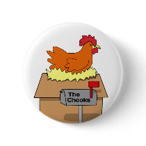 Chook House Funny Chicken on House Cartoon Button