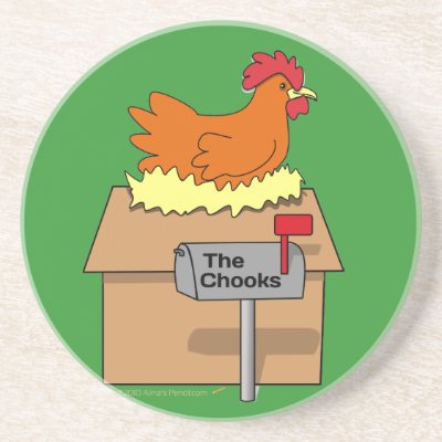 Chook House Funny Chicken on House Cartoon Beverage Coaster by alinaspencil