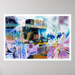 Chool School bus San Francisco streets graffiti posters