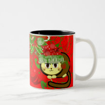 Choose Background Colour-Merry Christmas Cat Coffee Mug