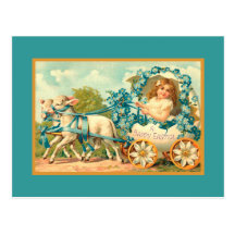 Chrétien de cru de chariot d'oeuf de pâques cartes postales
