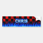 Chris blue fire and flames bumper sticker design.