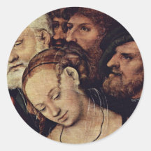 Christ And The Adulteress Detail By Cranach D. J. Round Stickers