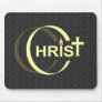 Christ Croix Flamme Jaune pale fond motif noir Mouse Pad