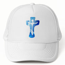 Christ sur croix bleue trucker hat