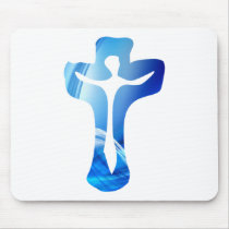 Christ sur croix bleue mouse pads