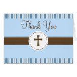 Christening Blue Stripe Thank You Card