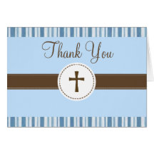 Christening Blue Stripe Thank You Card