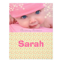Christening, vintage flowers baby invitation