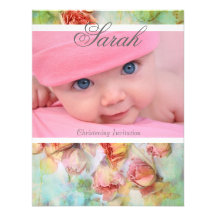Christening, vintage roses baby invitation