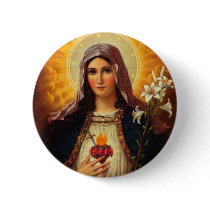 Christian Art of Sacred Heart of Jesus and Mary Pinback Button