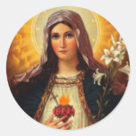 Christian Art of Sacred Heart of Jesus and Mary Round Stickers
